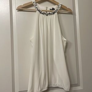 White sequin neck express top